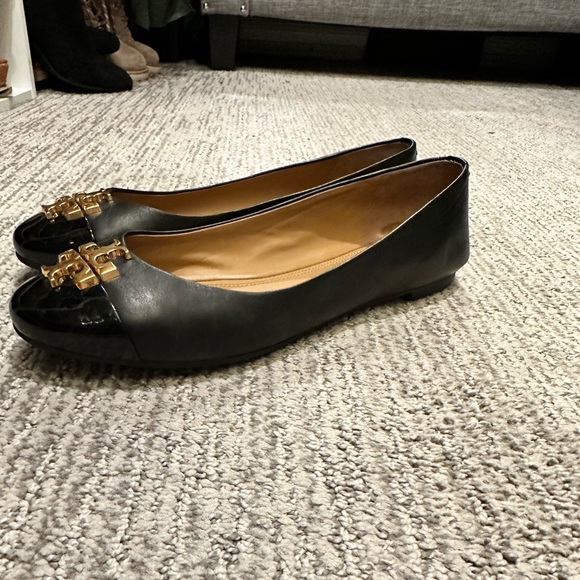 Authentic Tory Burch black ballet flats with gold signature hardware, size 8. - Picture 3 of 5
